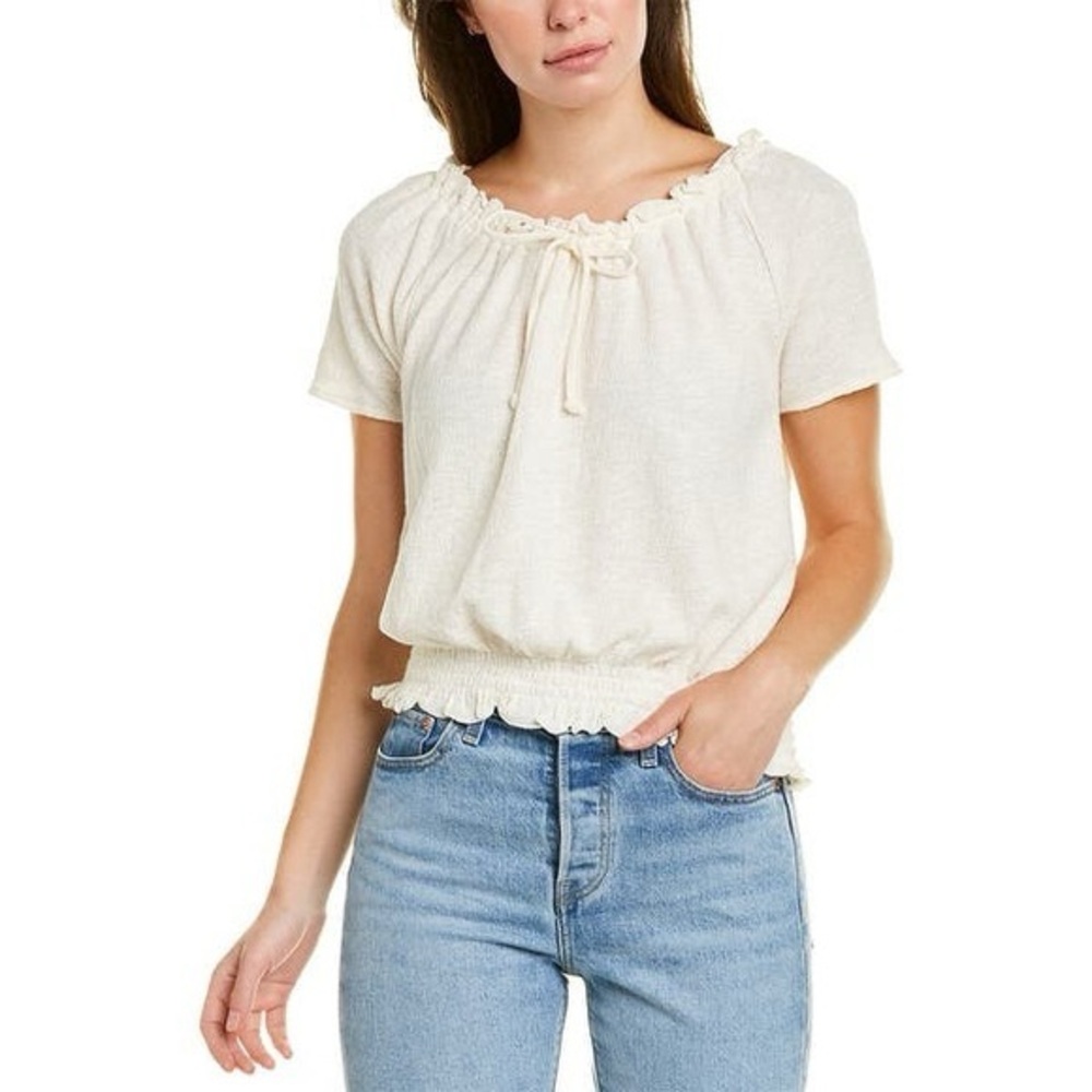 Madewell NWOT Cream Textured Drawstring Blouse Size S